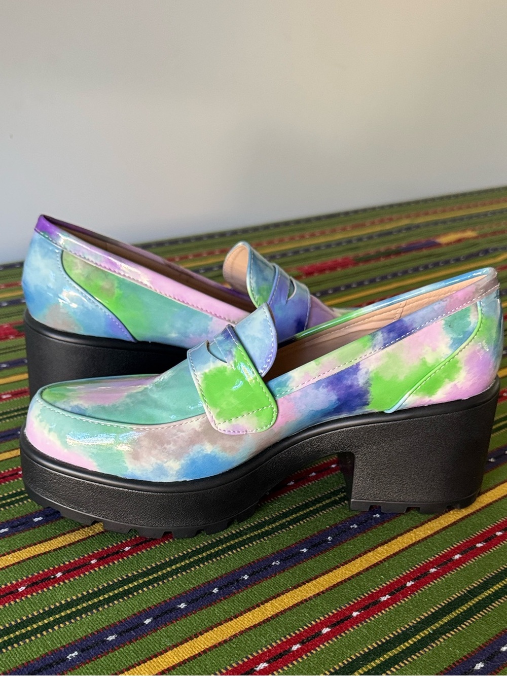 Nasty Gal Vegan Leather Chunky Penny Loafers Pastel Tie Dye Size 7 - Picture 10 of 12